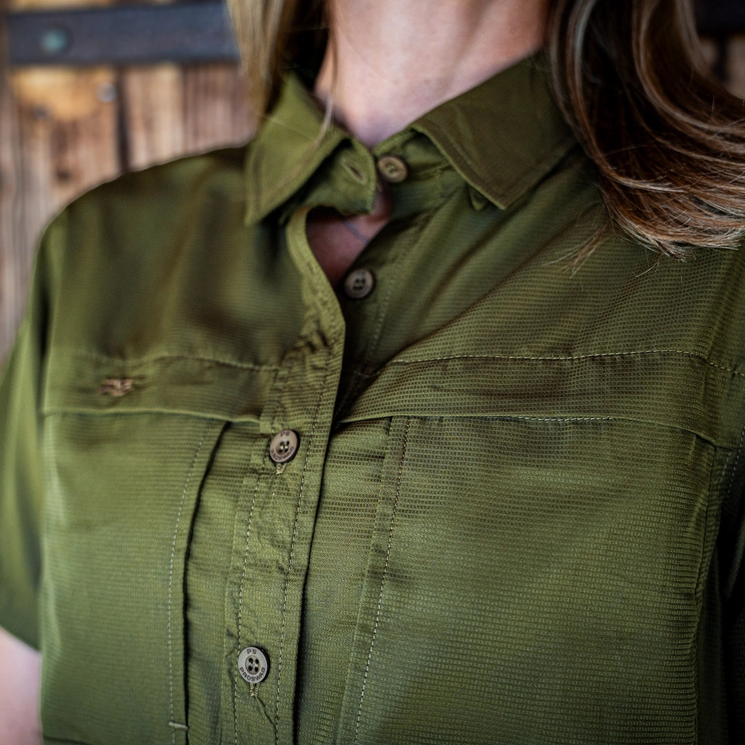 *Limited Stock* Women's Short Sleeve Fishing Shirt - Olive Green