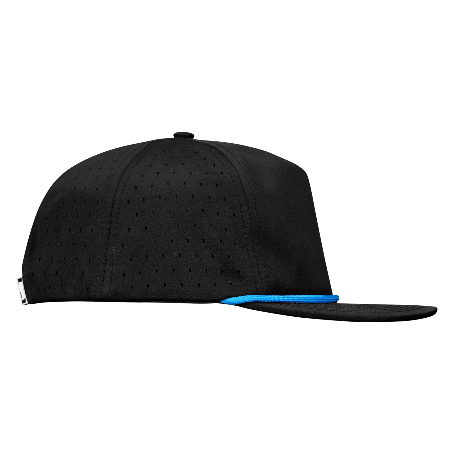 5-Panel Waterproof Non-Structured Golf Hat with Visor Rope - Sable Black with Blue Rope