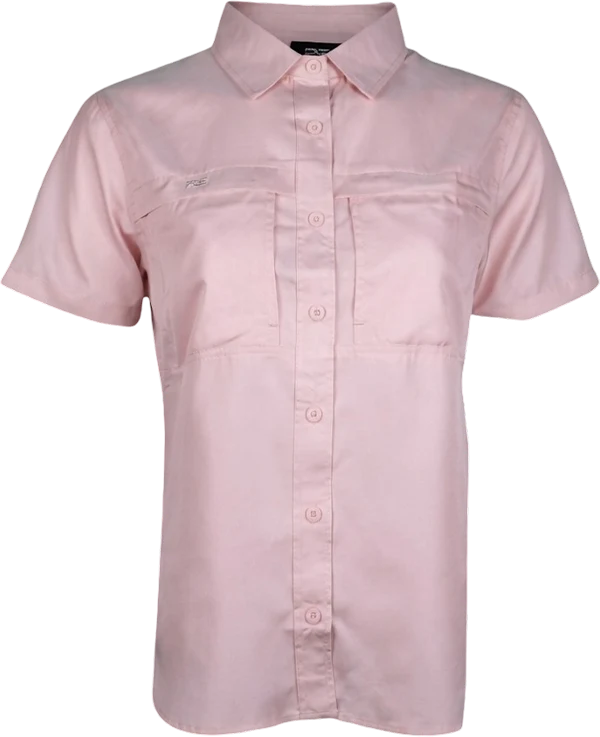 *Limited Stock*  Women's Short Sleeve Fishing Shirt - Pearl Pink front view