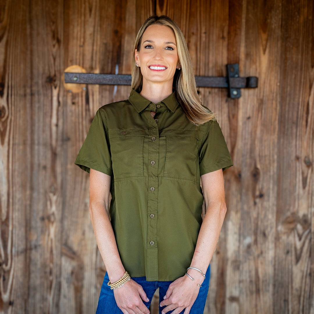 *Limited Stock*  Women's Short Sleeve Fishing Shirt - Olive Green