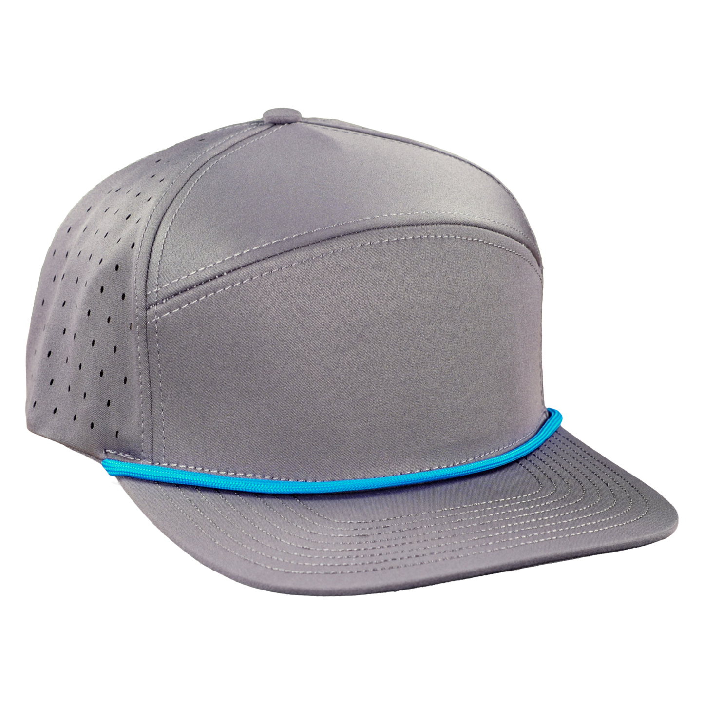 ProSeries 6-Panel Waterproof Golf Hat with Visor Rope - Fossil Gray with Blue Rope