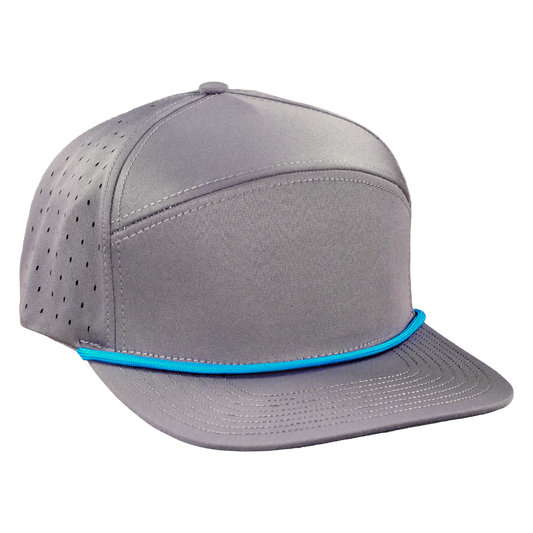 ProSeries 6-Panel Waterproof Golf Hat with Visor Rope - Fossil Gray with Blue Rope
