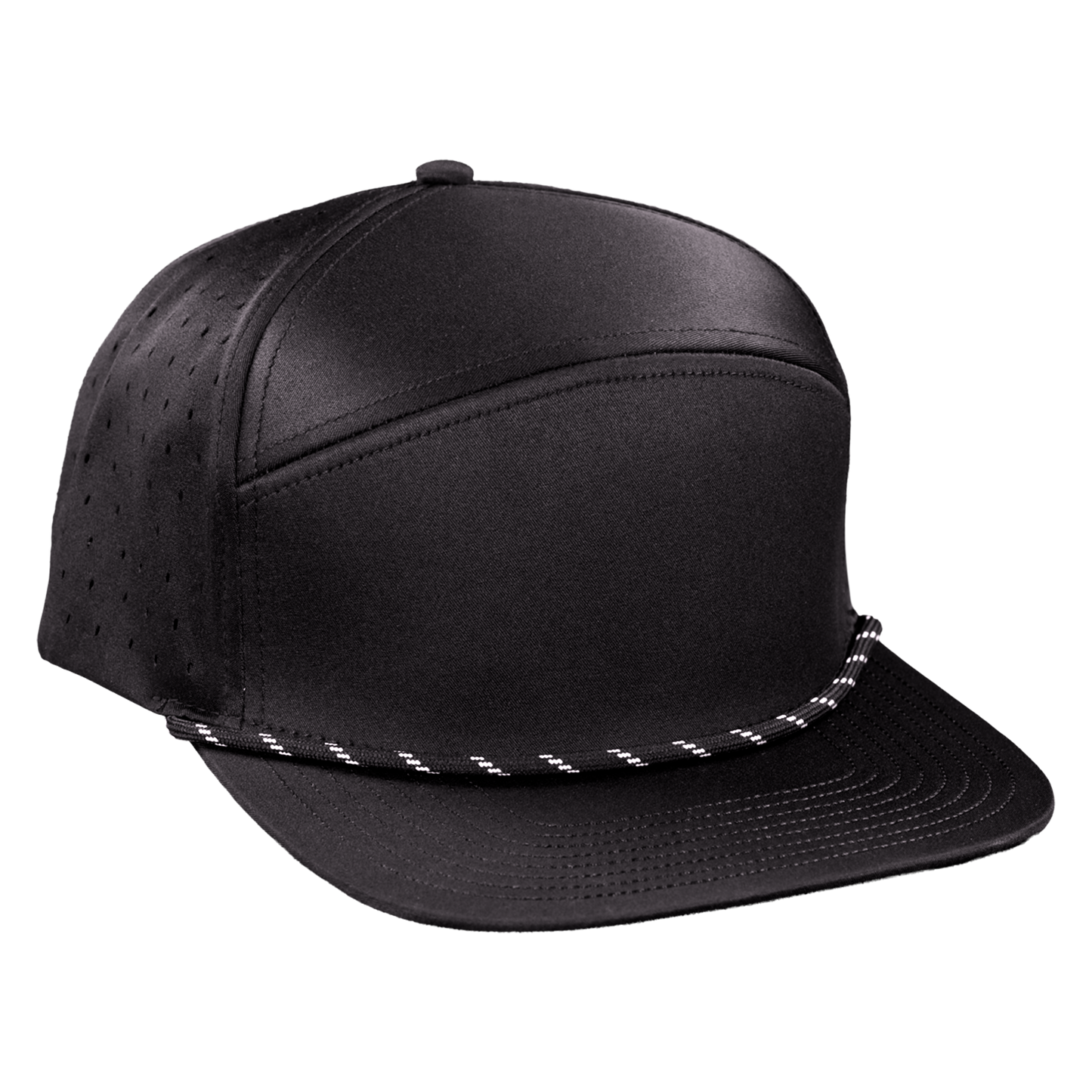 ProSeries 6-Panel Waterproof Golf Hat with Visor Rope - Sable Black with Black Rope