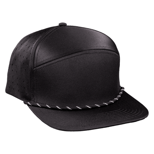 ProSeries 6-Panel Waterproof Golf Hat with Visor Rope - Sable Black with Black Rope