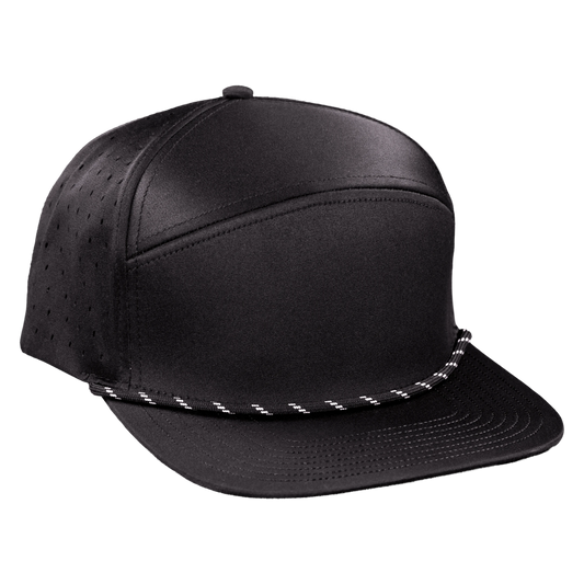 ProSeries 6-Panel Waterproof Golf Hat with Visor Rope - Sable Black with Black Rope