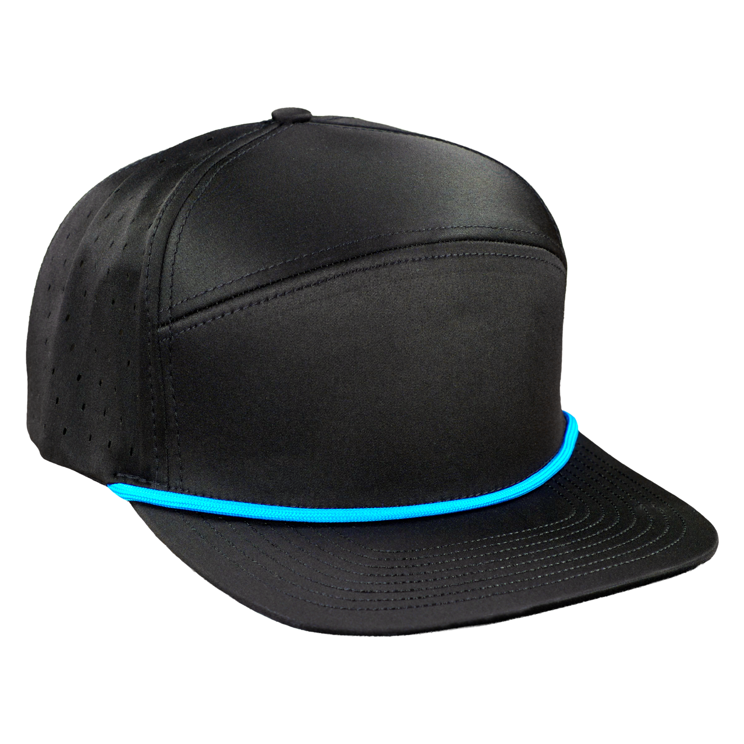 ProSeries 6-Panel Waterproof Golf Hat with Visor Rope - Sable Black with Blue Rope