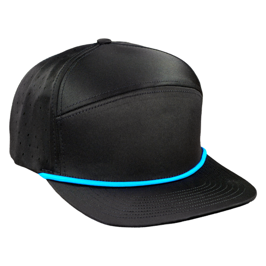 ProSeries 6-Panel Waterproof Golf Hat with Visor Rope - Sable Black with Blue Rope