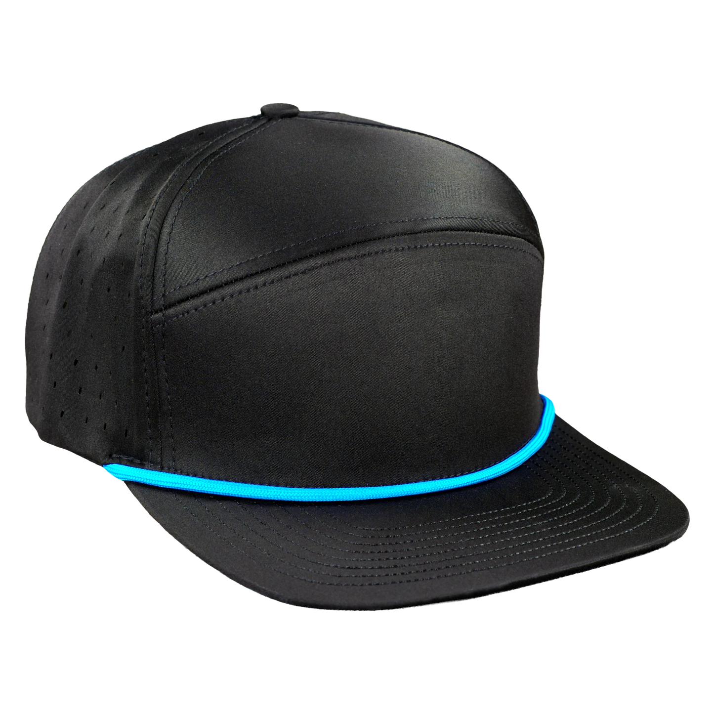 ProSeries 6-Panel Waterproof Golf Hat with Visor Rope - Sable Black with Blue Rope
