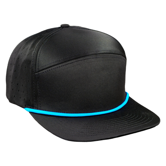 ProSeries 6-Panel Waterproof Golf Hat with Visor Rope - Sable Black with Blue Rope