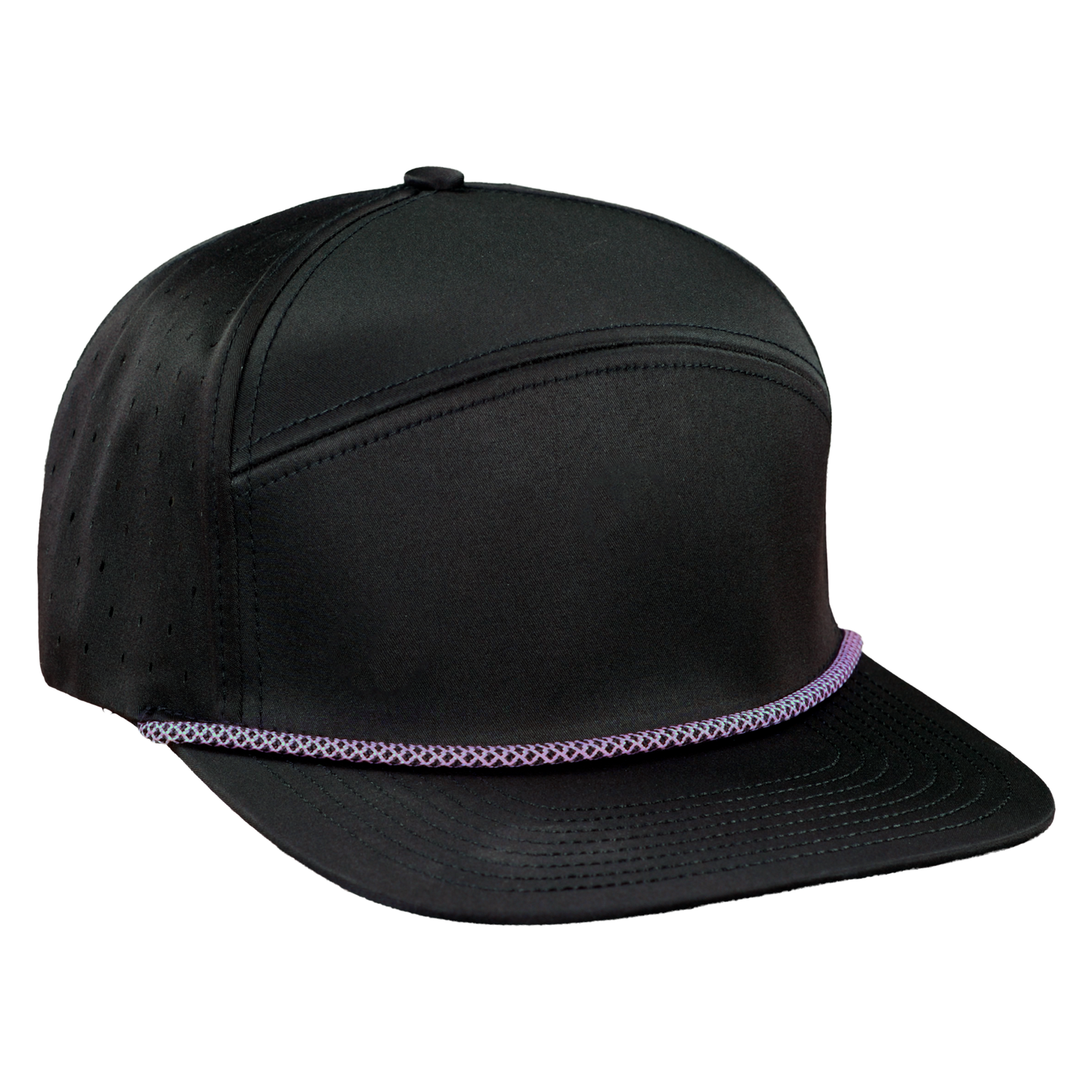 ProSeries 6-Panel Waterproof Golf Hat with Visor Rope - Sable Black with Purple Rope