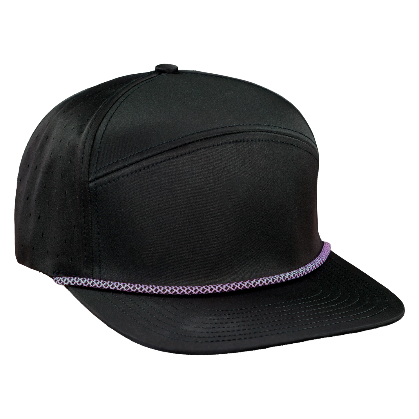 ProSeries 6-Panel Waterproof Golf Hat with Visor Rope - Sable Black with Purple Rope