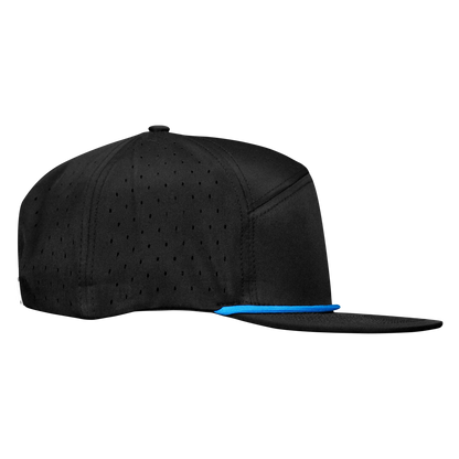 ProSeries 6-Panel Waterproof Golf Hat with Visor Rope - Sable Black with Blue Rope