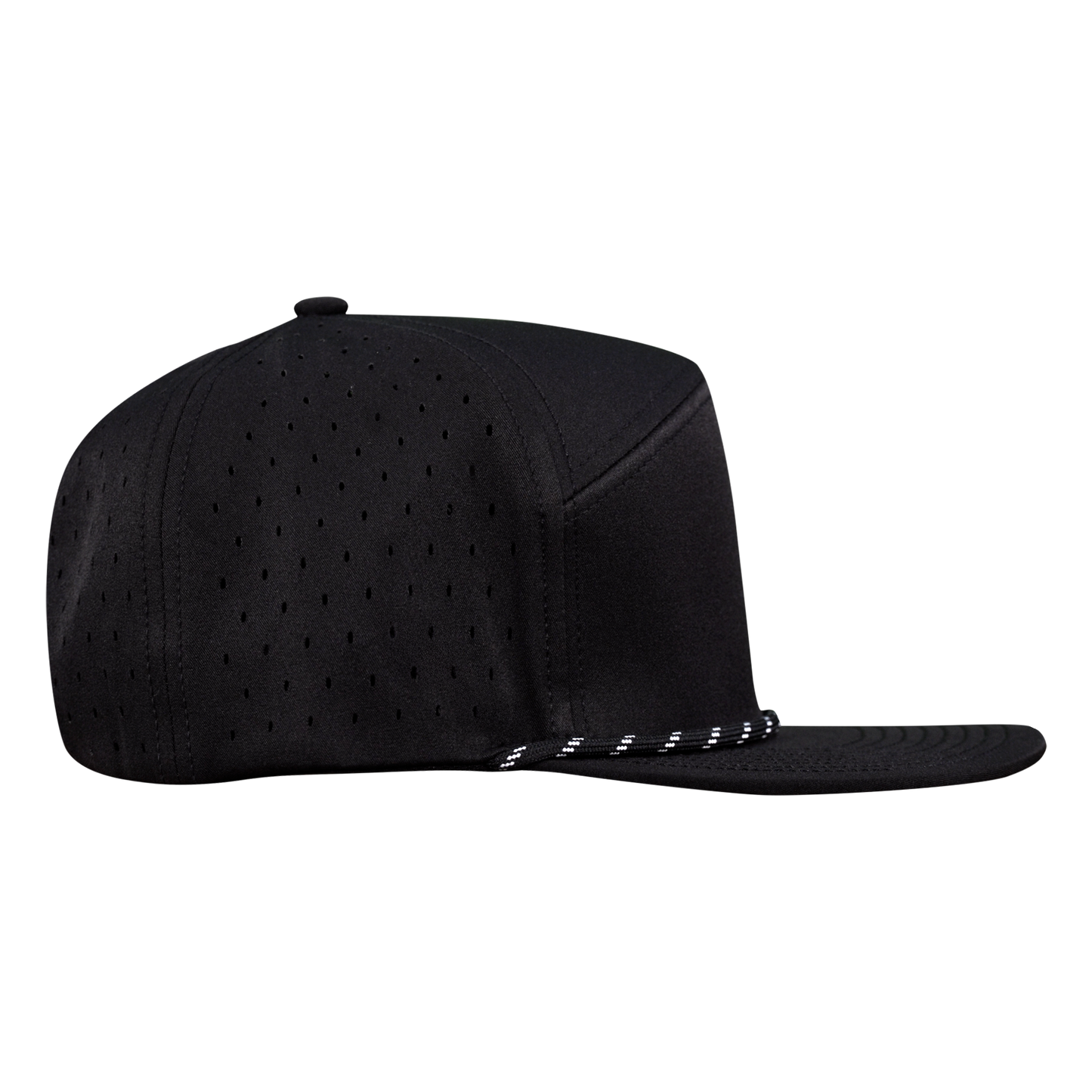 ProSeries 6-Panel Waterproof Golf Hat with Visor Rope - Sable Black with Black Rope