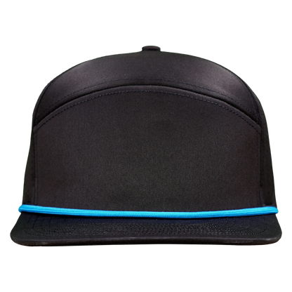 ProSeries 6-Panel Waterproof Golf Hat with Visor Rope - Sable Black with Blue Rope