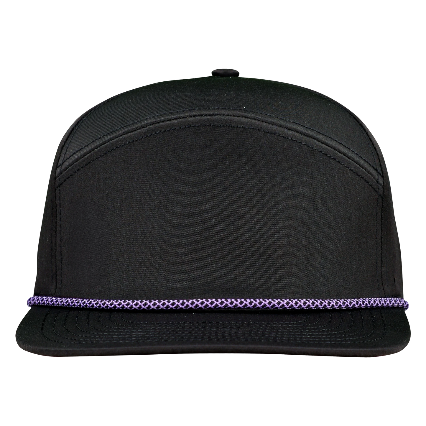 ProSeries 6-Panel Waterproof Golf Hat with Visor Rope - Sable Black with Purple Rope