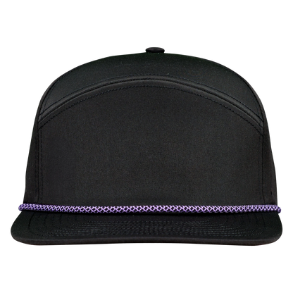 ProSeries 6-Panel Waterproof Golf Hat with Visor Rope - Sable Black with Purple Rope