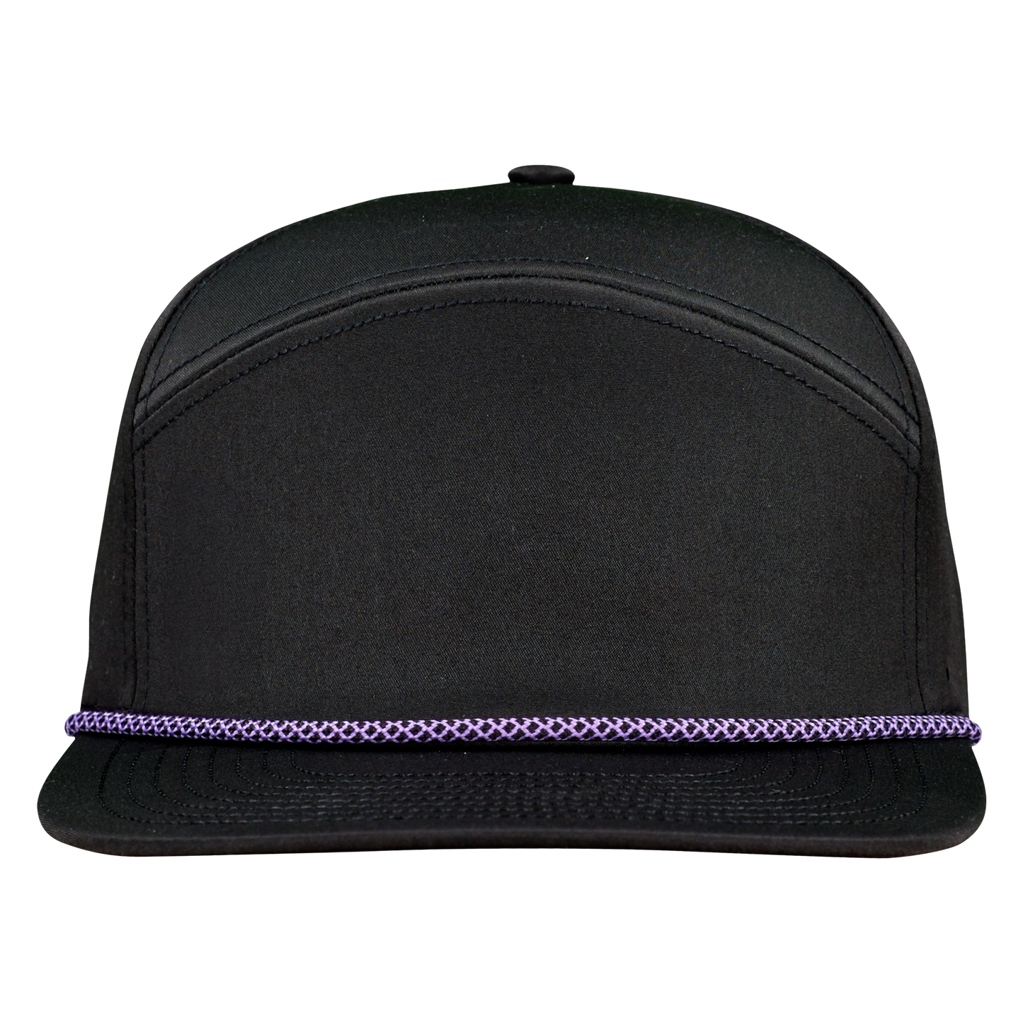 ProSeries 6-Panel Waterproof Golf Hat with Visor Rope - Sable Black with Purple Rope
