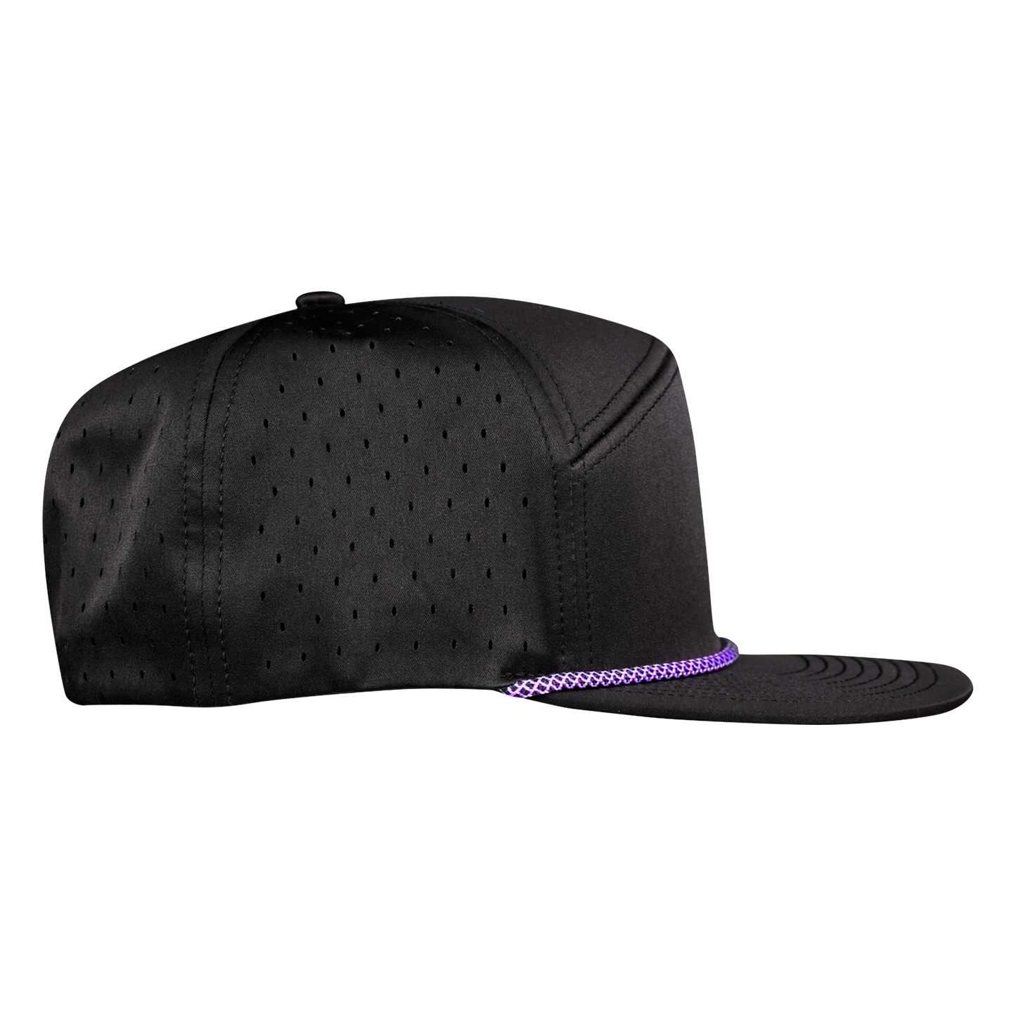 ProSeries 6-Panel Waterproof Golf Hat with Visor Rope - Sable Black with Purple Rope