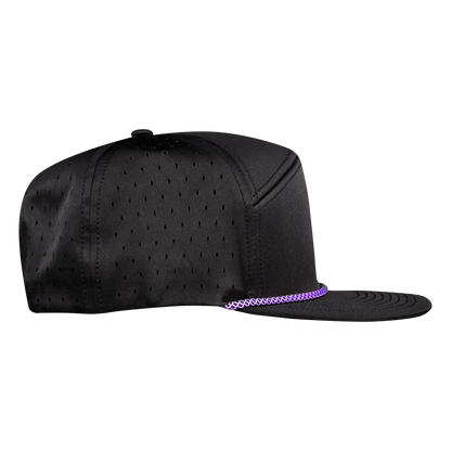 ProSeries 6-Panel Waterproof Golf Hat with Visor Rope - Sable Black with Purple Rope