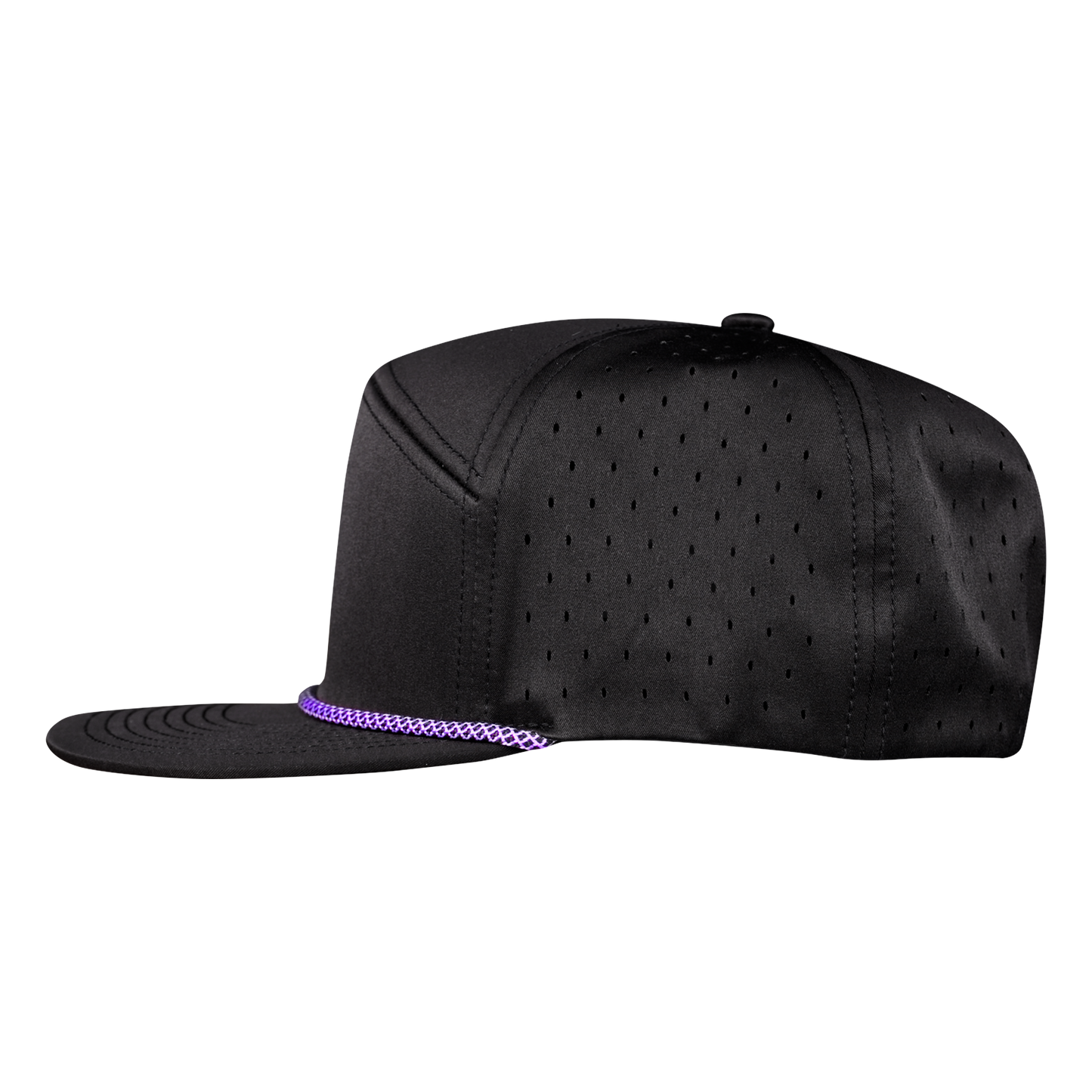 ProSeries 6-Panel Waterproof Golf Hat with Visor Rope - Sable Black with Purple Rope