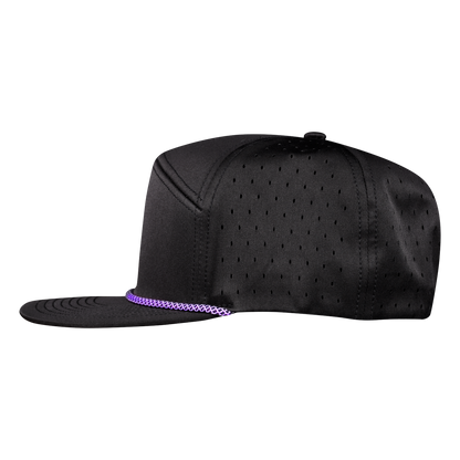 ProSeries 6-Panel Waterproof Golf Hat with Visor Rope - Sable Black with Purple Rope