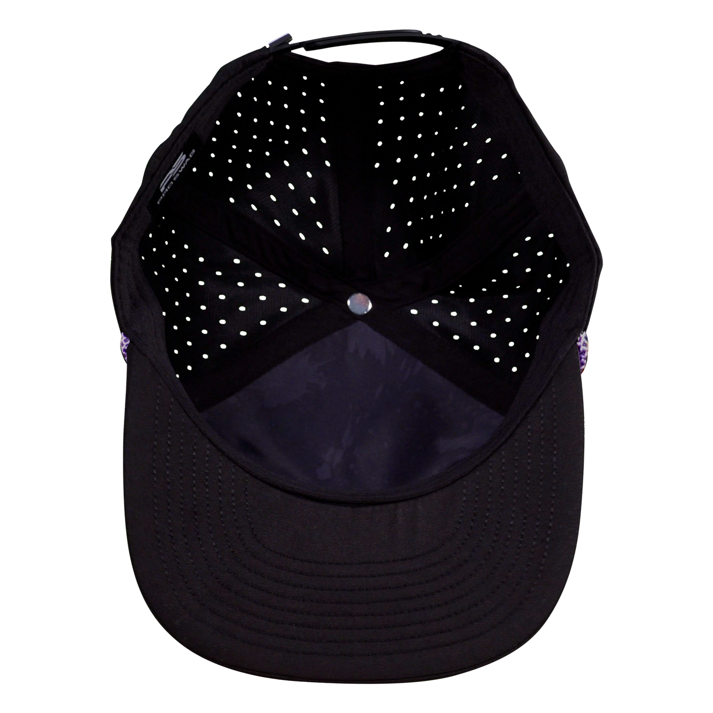 ProSeries 6-Panel Waterproof Golf Hat with Visor Rope - Sable Black with Purple Rope