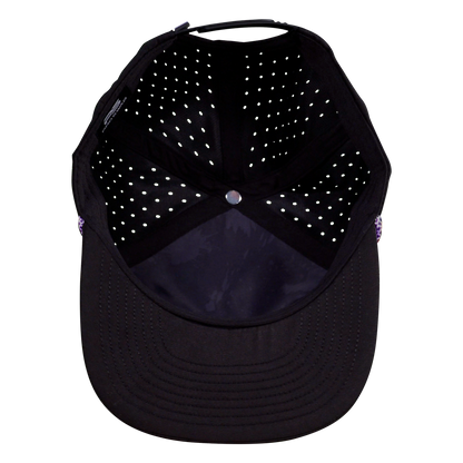 ProSeries 6-Panel Waterproof Golf Hat with Visor Rope - Sable Black with Purple Rope