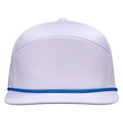 ProSeries 6-Panel Waterproof Golf Hat with Visor Rope - Salt White with Blue Rope