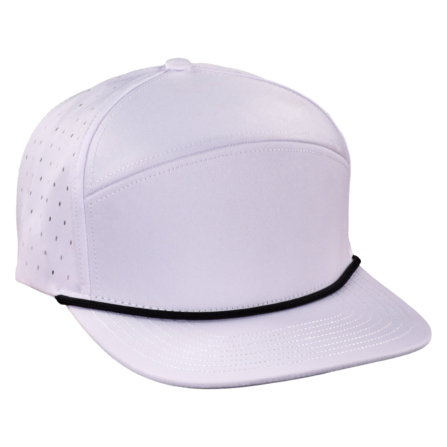 ProSeries 6-Panel Waterproof Golf Hat with Visor Rope - Salt White with Black Rope