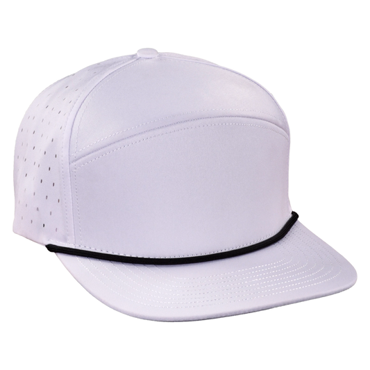 ProSeries 6-Panel Waterproof Golf Hat with Visor Rope - Salt White with Black Rope