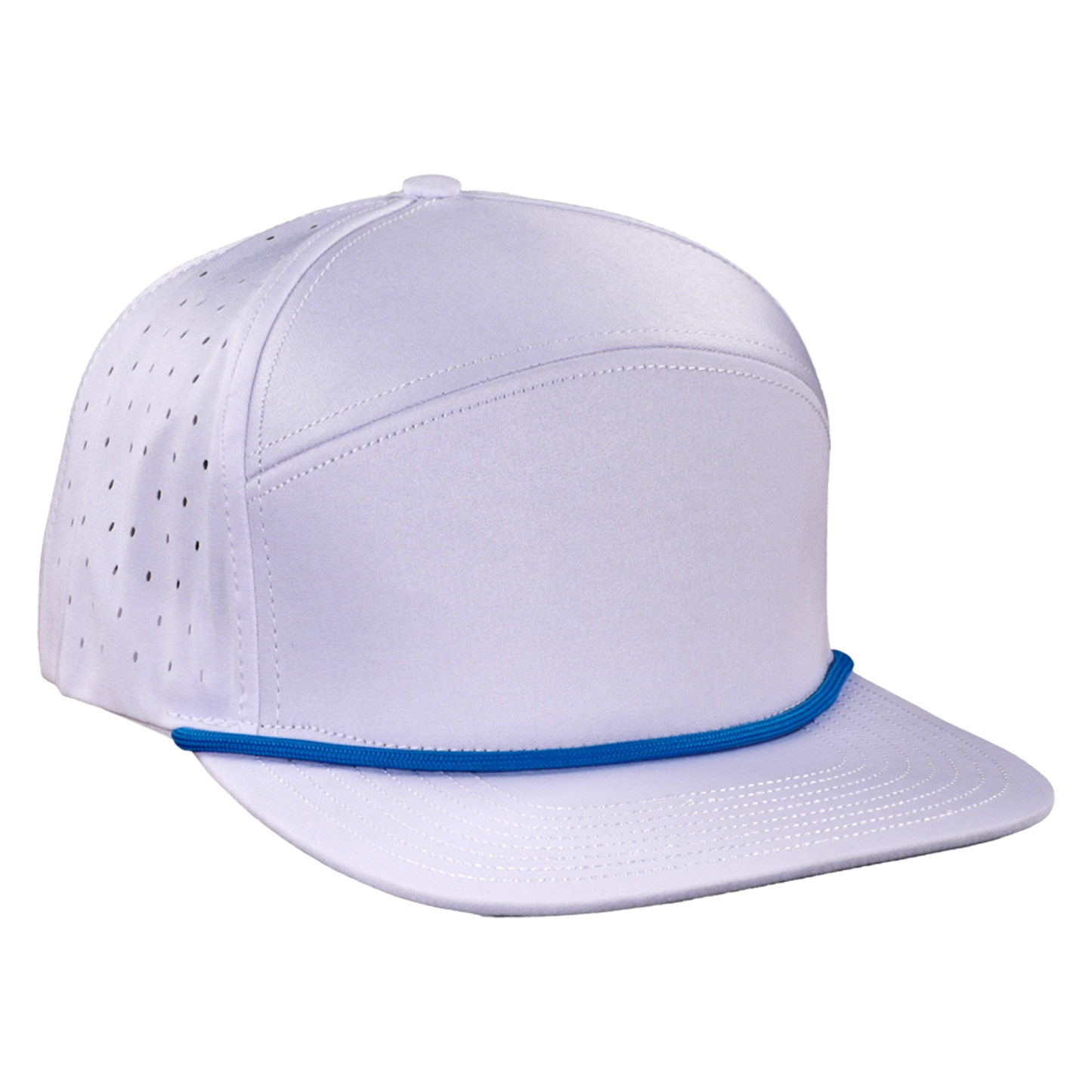 ProSeries 6-Panel Waterproof Golf Hat with Visor Rope - Salt White with Blue Rope