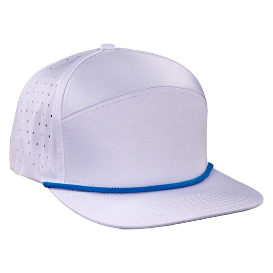 ProSeries 6-Panel Waterproof Golf Hat with Visor Rope - Salt White with Blue Rope