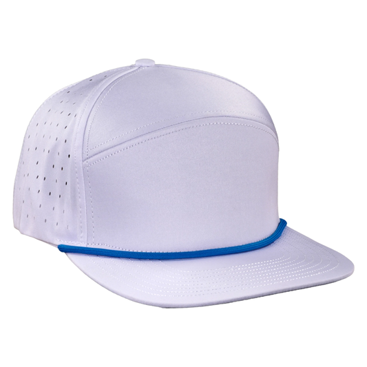 ProSeries 6-Panel Waterproof Golf Hat with Visor Rope - Salt White with Blue Rope