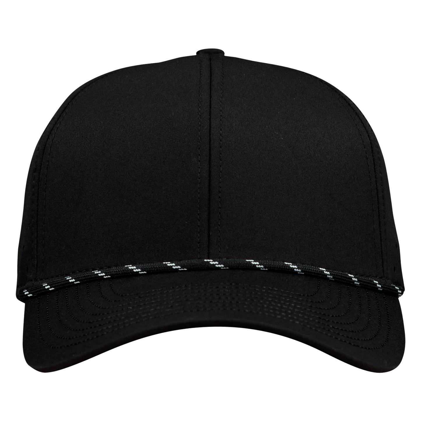Performance Series 6-Panel Classic Waterproof Golf Hat with Visor Rope - Sable Black with Black Rope