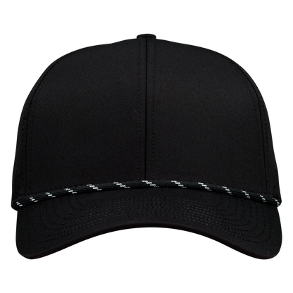 Performance Series 6-Panel Classic Waterproof Golf Hat with Visor Rope - Sable Black with Black Rope