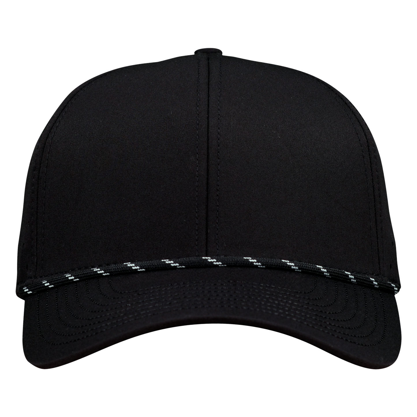 Performance Series 6-Panel Classic Waterproof Golf Hat with Visor Rope - Sable Black with Black Rope