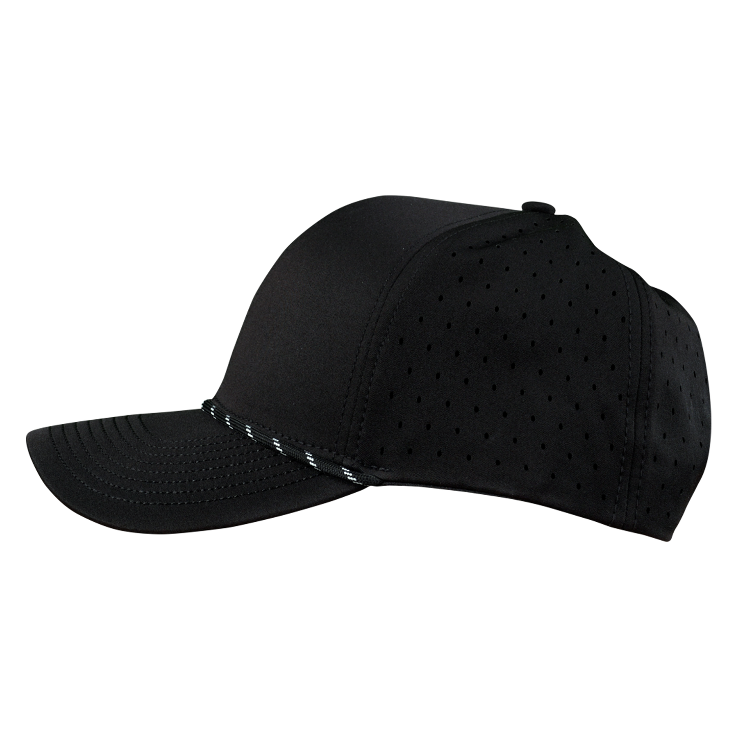 Performance Series 6-Panel Classic Waterproof Golf Hat with Visor Rope - Sable Black with Black Rope