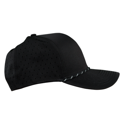 Performance Series 6-Panel Classic Waterproof Golf Hat with Visor Rope - Sable Black with Black Rope