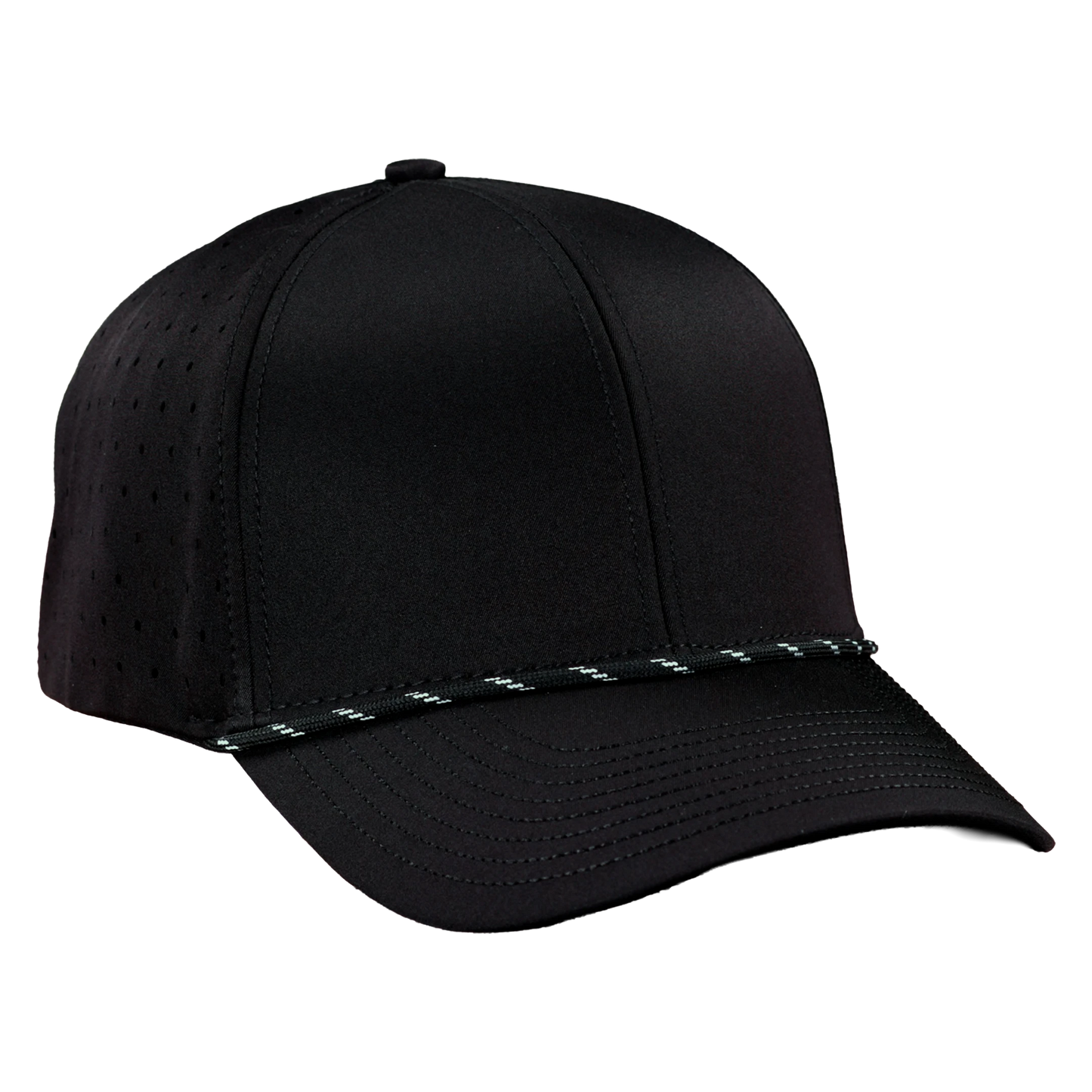 Performance Series 6-Panel Classic Waterproof Golf Hat with Visor Rope - Sable Black with Black Rope