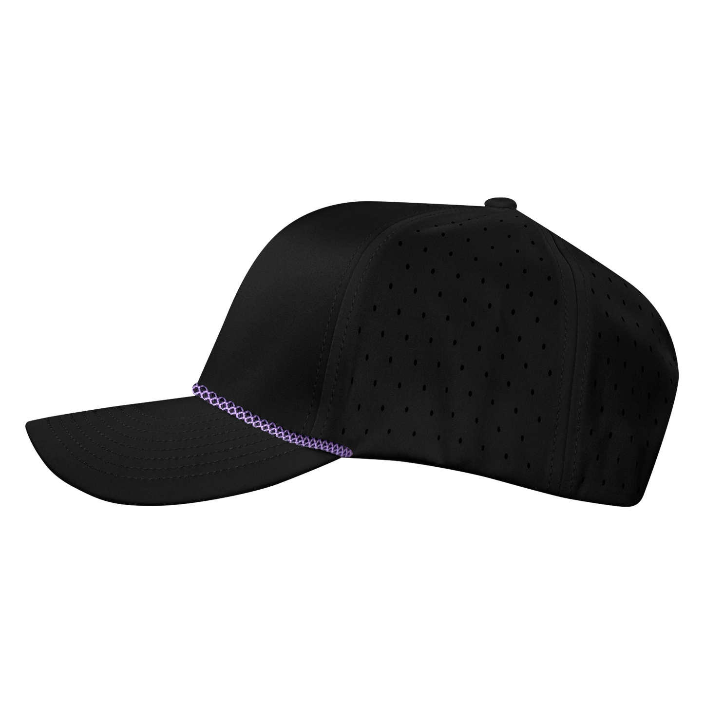 Performance Series 6-Panel Classic Waterproof Golf Hat with Visor Rope - Sable Black with Purple Rope