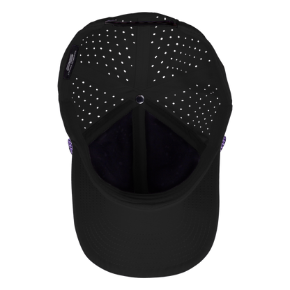Performance Series 6-Panel Classic Waterproof Golf Hat with Visor Rope - Sable Black with Purple Rope