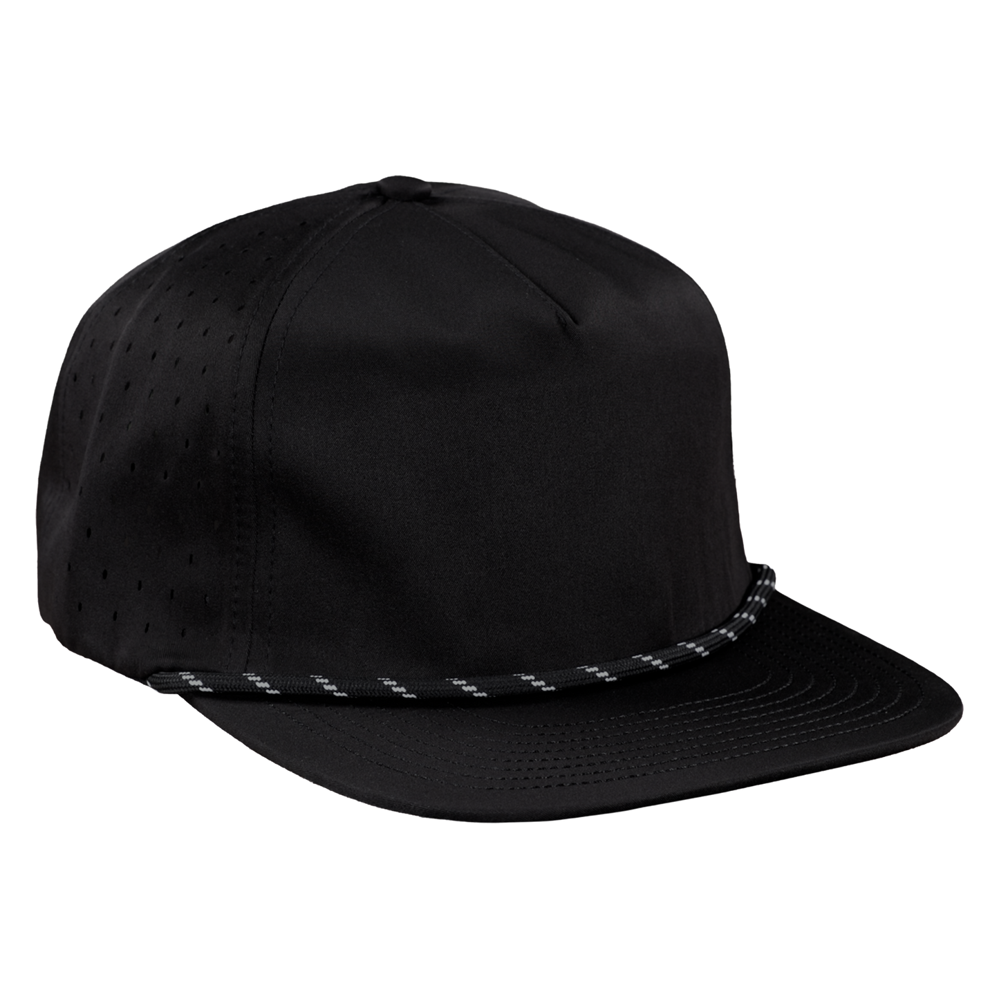 5-Panel Waterproof Non-Structured Golf Hat with Visor Rope - Sable Black with Black Rope