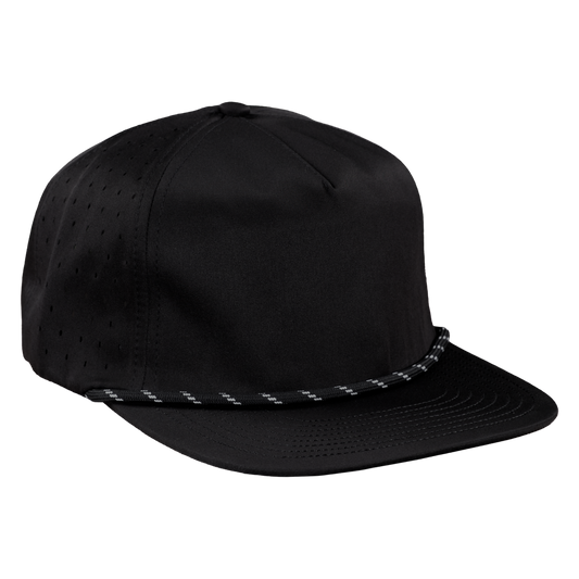 5-Panel Waterproof Non-Structured Golf Hat with Visor Rope - Sable Black with Black Rope