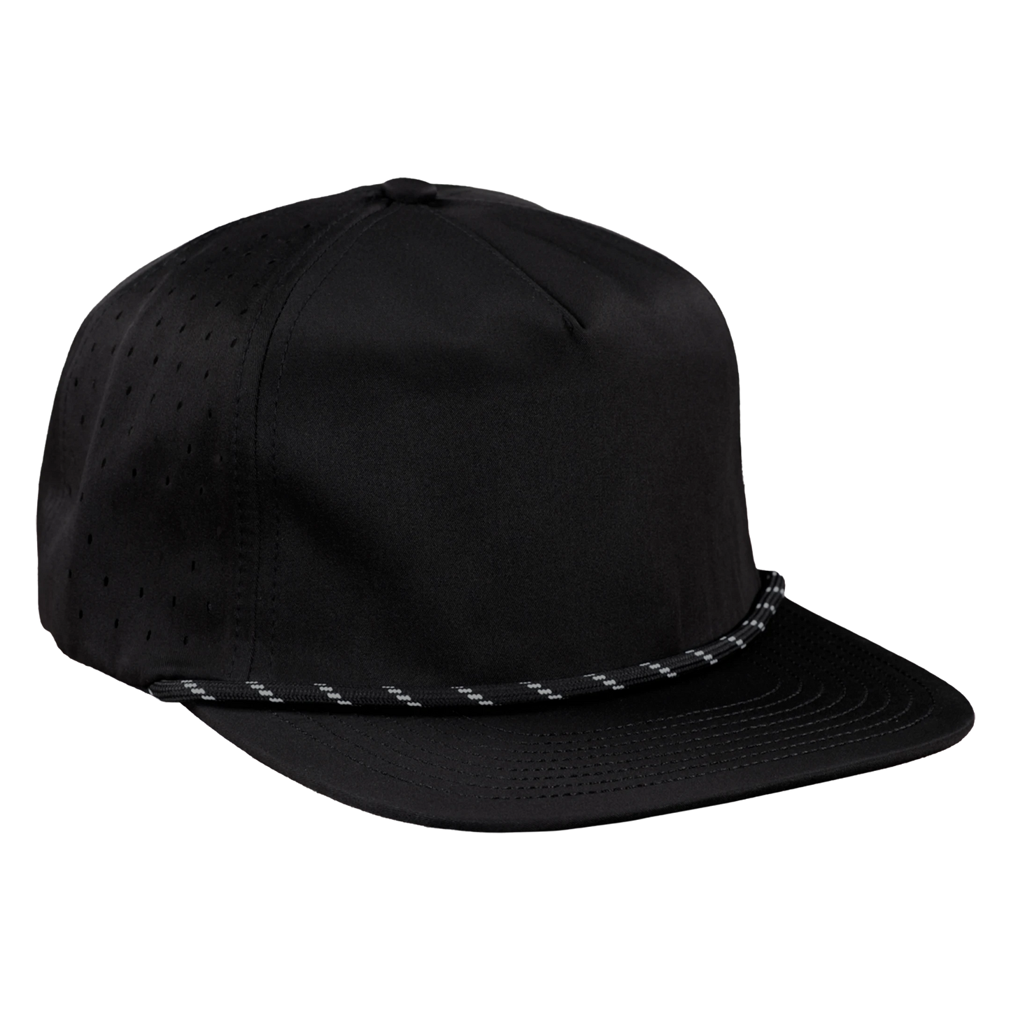 5-Panel Waterproof Non-Structured Golf Hat with Visor Rope - Sable Black with Black Rope