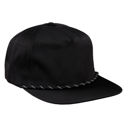 5-Panel Waterproof Non-Structured Golf Hat with Visor Rope - Sable Black with Black Rope