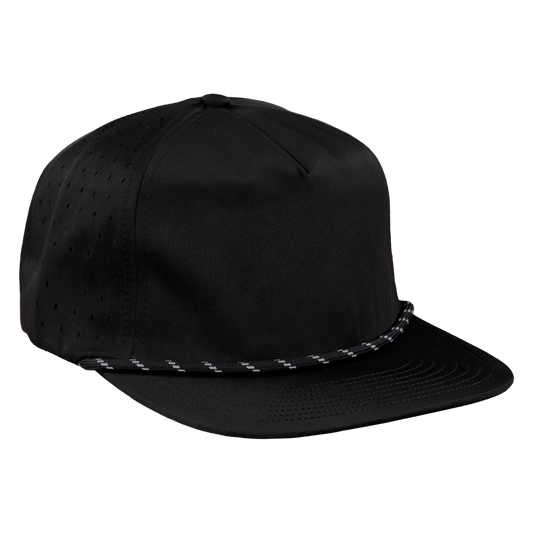 5-Panel Waterproof Non-Structured Golf Hat with Visor Rope - Sable Black with Black Rope