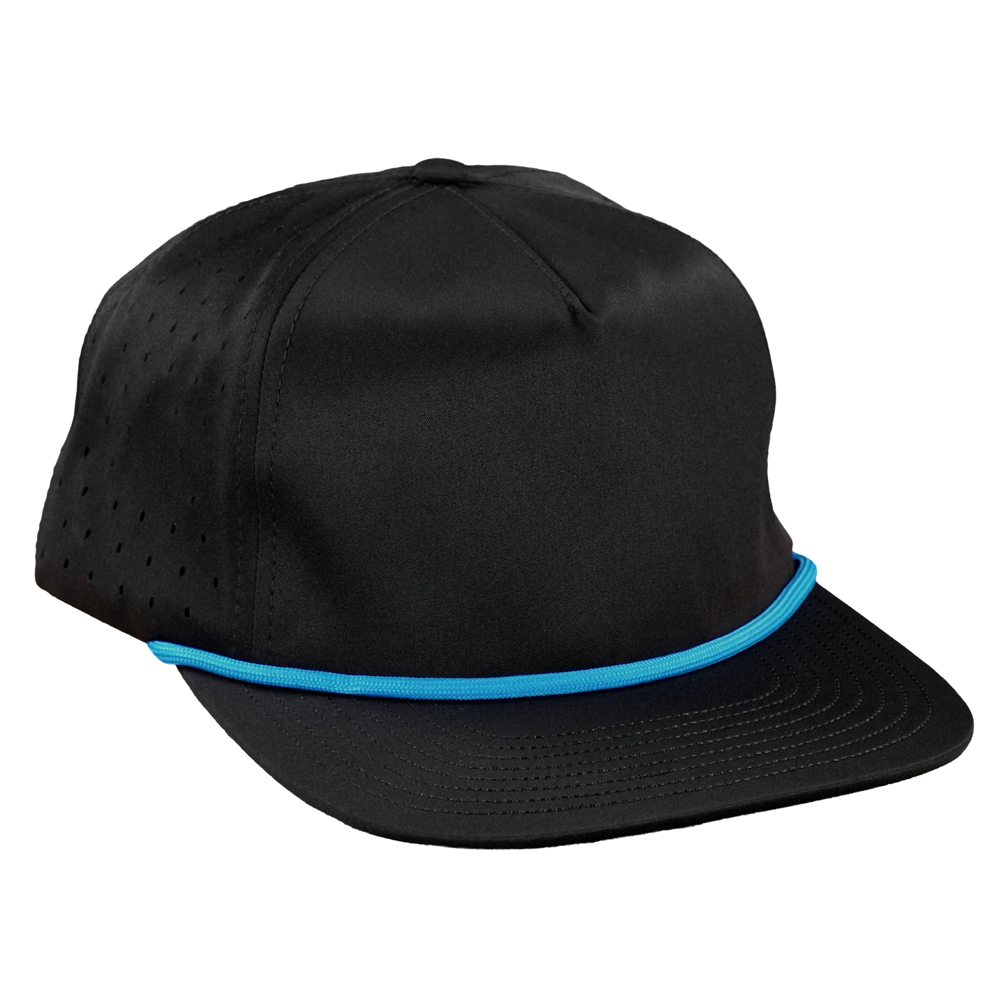 5-Panel Waterproof Non-Structured Golf Hat with Visor Rope - Sable Black with Blue Rope