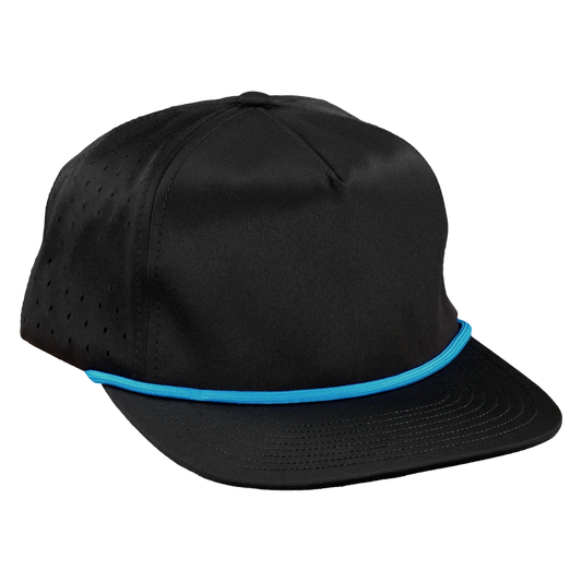5-Panel Waterproof Non-Structured Golf Hat with Visor Rope - Sable Black with Blue Rope