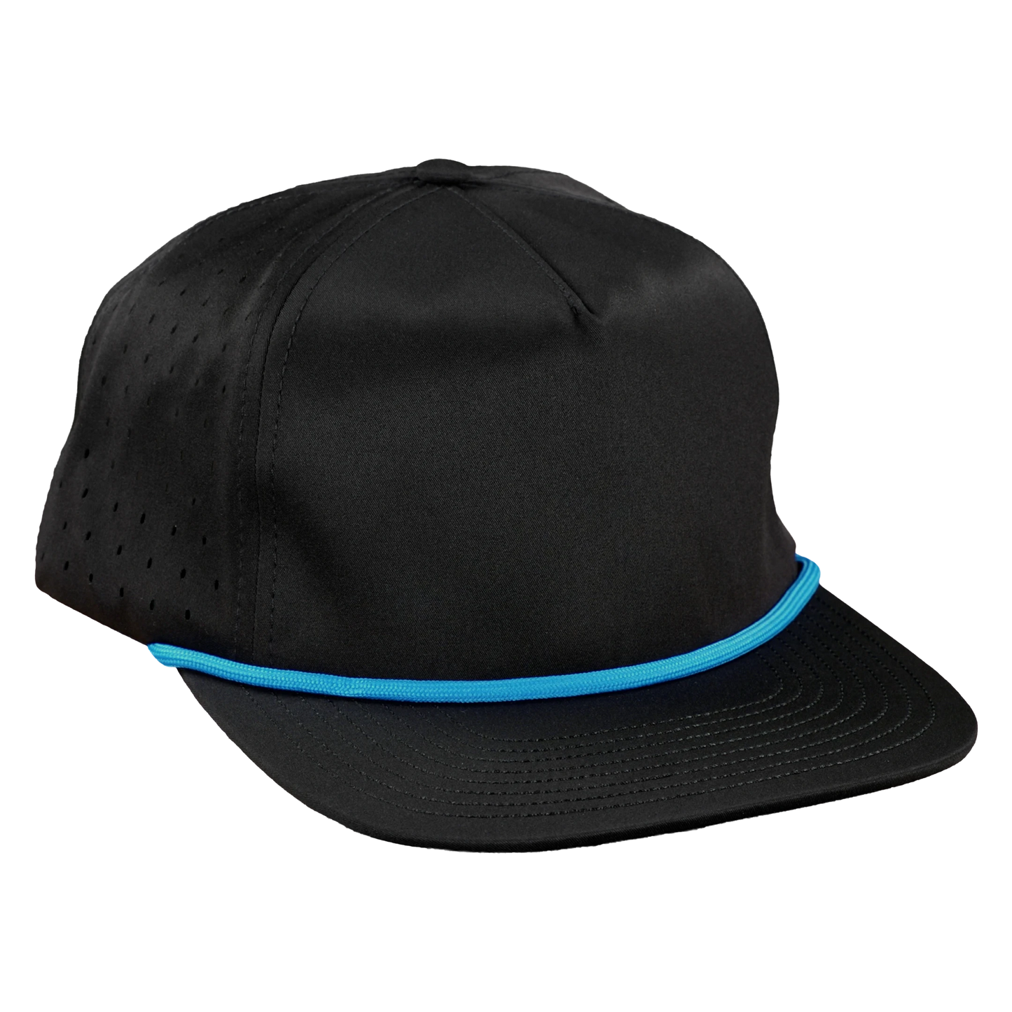 5-Panel Waterproof Non-Structured Golf Hat with Visor Rope - Sable Black with Blue Rope