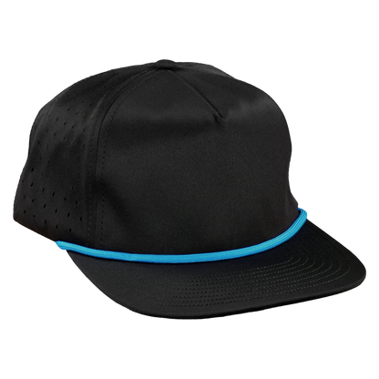 5-Panel Waterproof Non-Structured Golf Hat with Visor Rope - Sable Black with Blue Rope